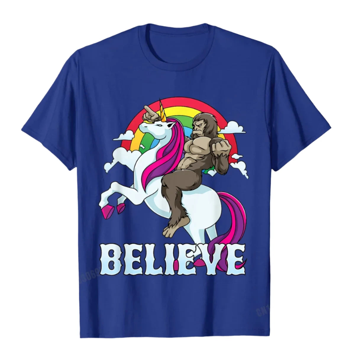 Bigfoot Riding A Unicorn T Shirt blue