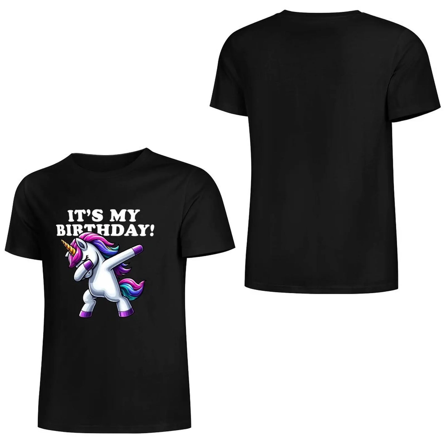 Dabbing Unicorn Birthday Shirt black front and back side