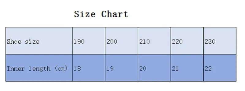 Kids Unicorn Slippers size chart