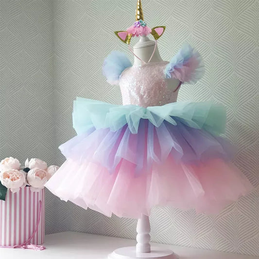 Rainbow Unicorn Dress with unicorn Headband