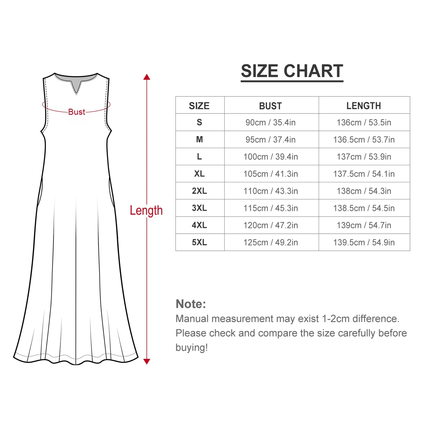 Unicorn Dress For womens size chart