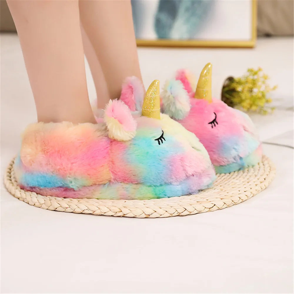non slip Women's Rainbow Unicorn Slippers