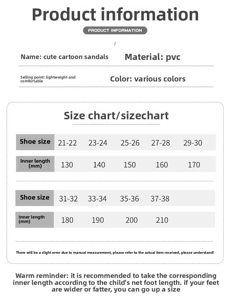 size chart Unicorn Crocs Toddler