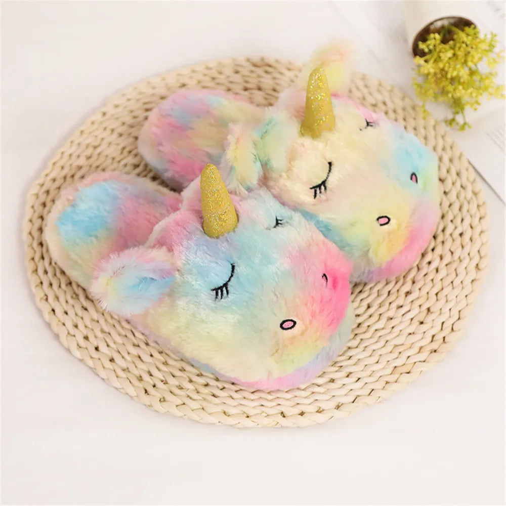 winter Women's Rainbow Unicorn Slippers