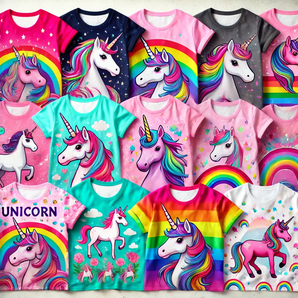 unicorn shirts and t-shirts for girls, boys, women, and men