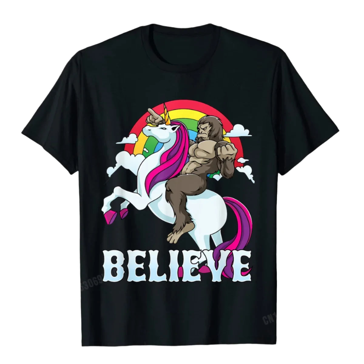 Bigfoot Riding A Unicorn T Shirt black