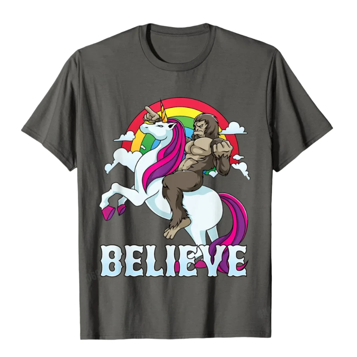 Bigfoot Riding A Unicorn T Shirt dark grey