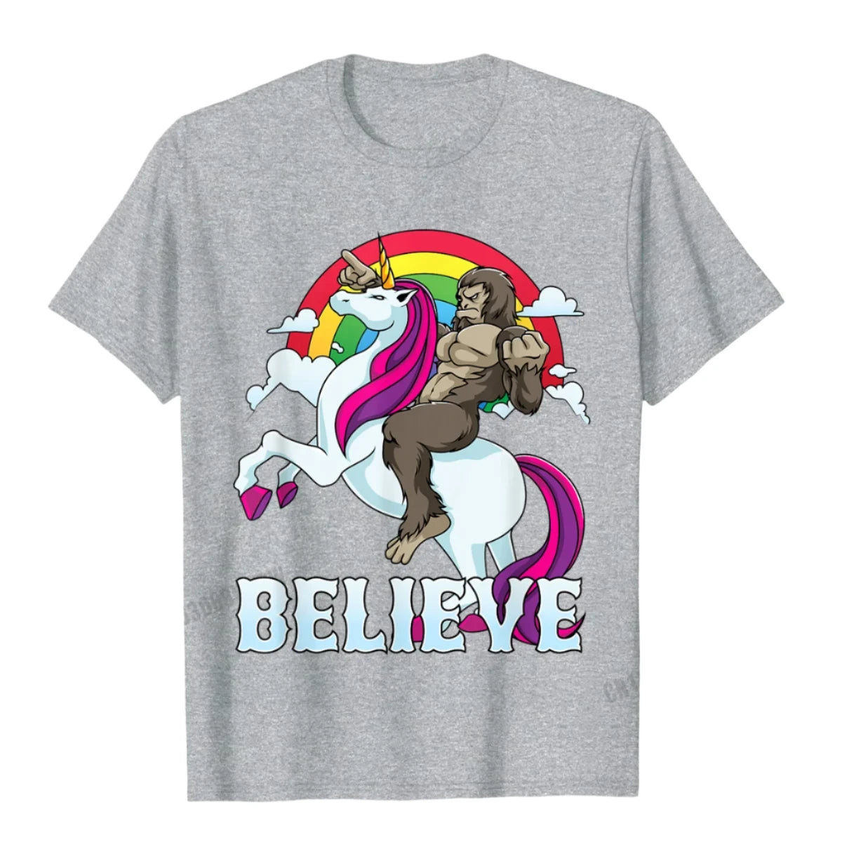 Bigfoot Riding A Unicorn T Shirt gray