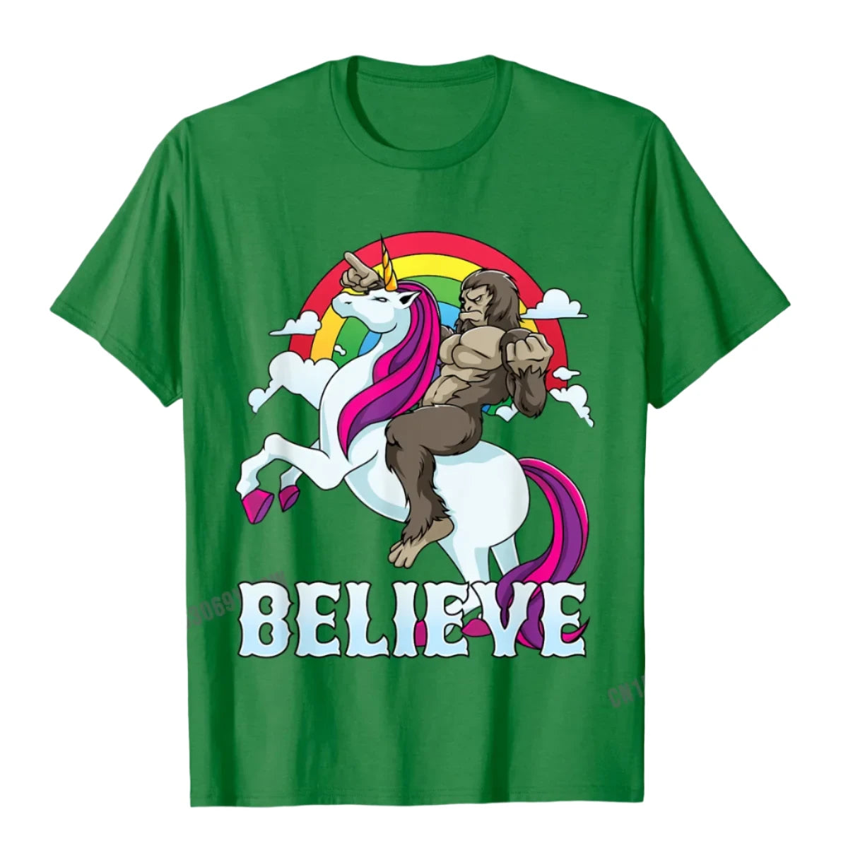 Bigfoot Riding A Unicorn T Shirt green