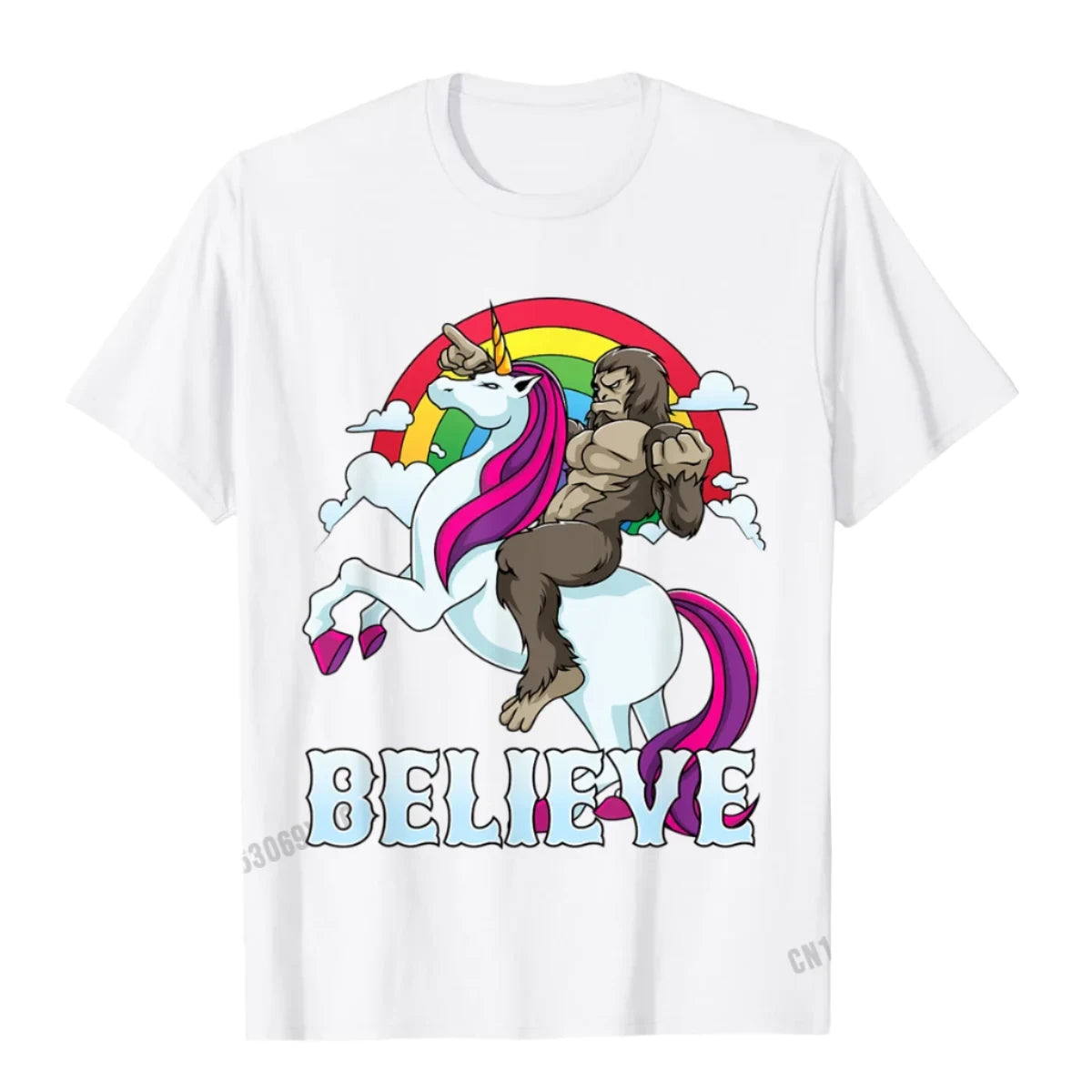 Bigfoot Riding A Unicorn T Shirt white
