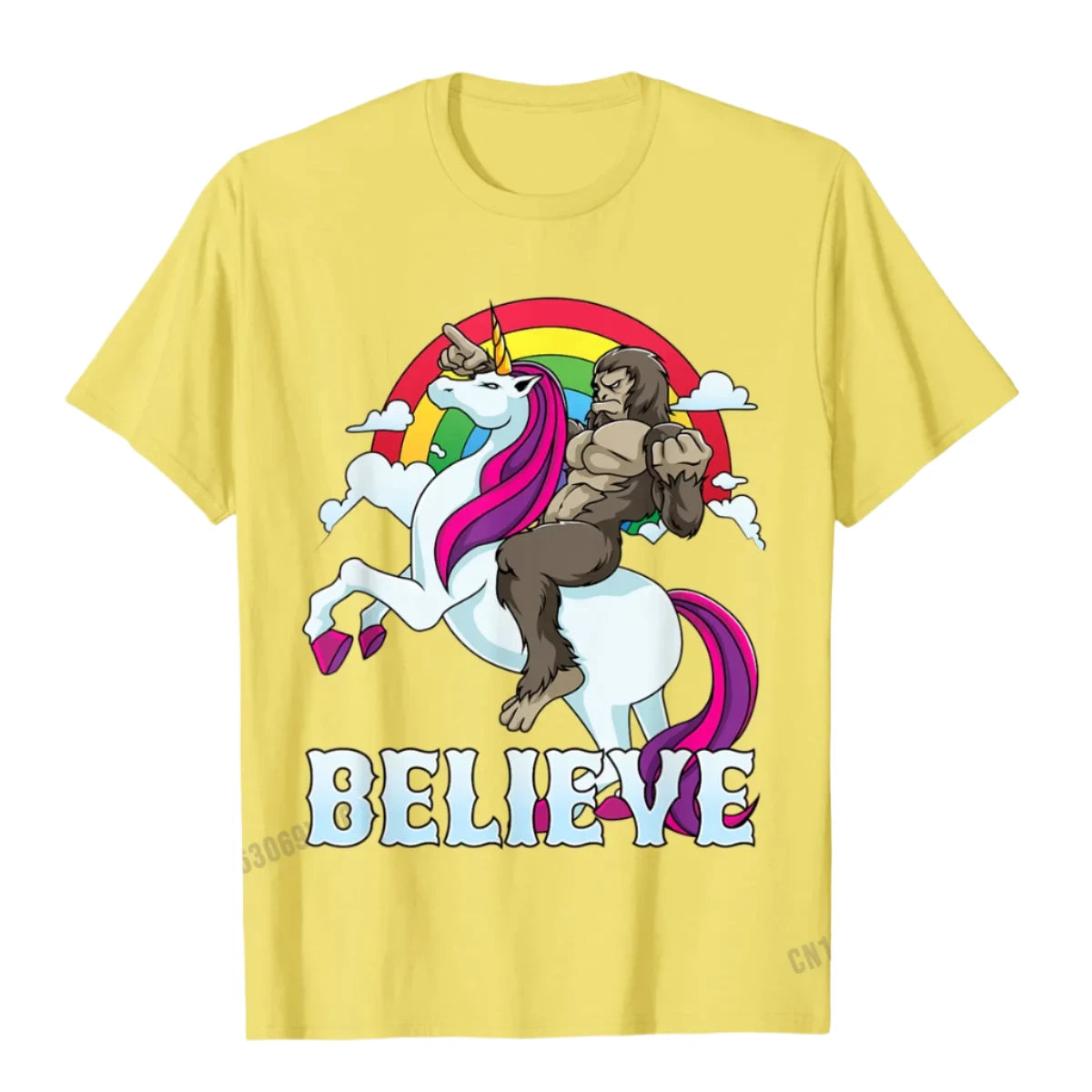 Bigfoot Riding A Unicorn T Shirt yellow