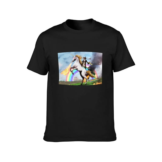 Cat Riding Unicorn Shirt in black color