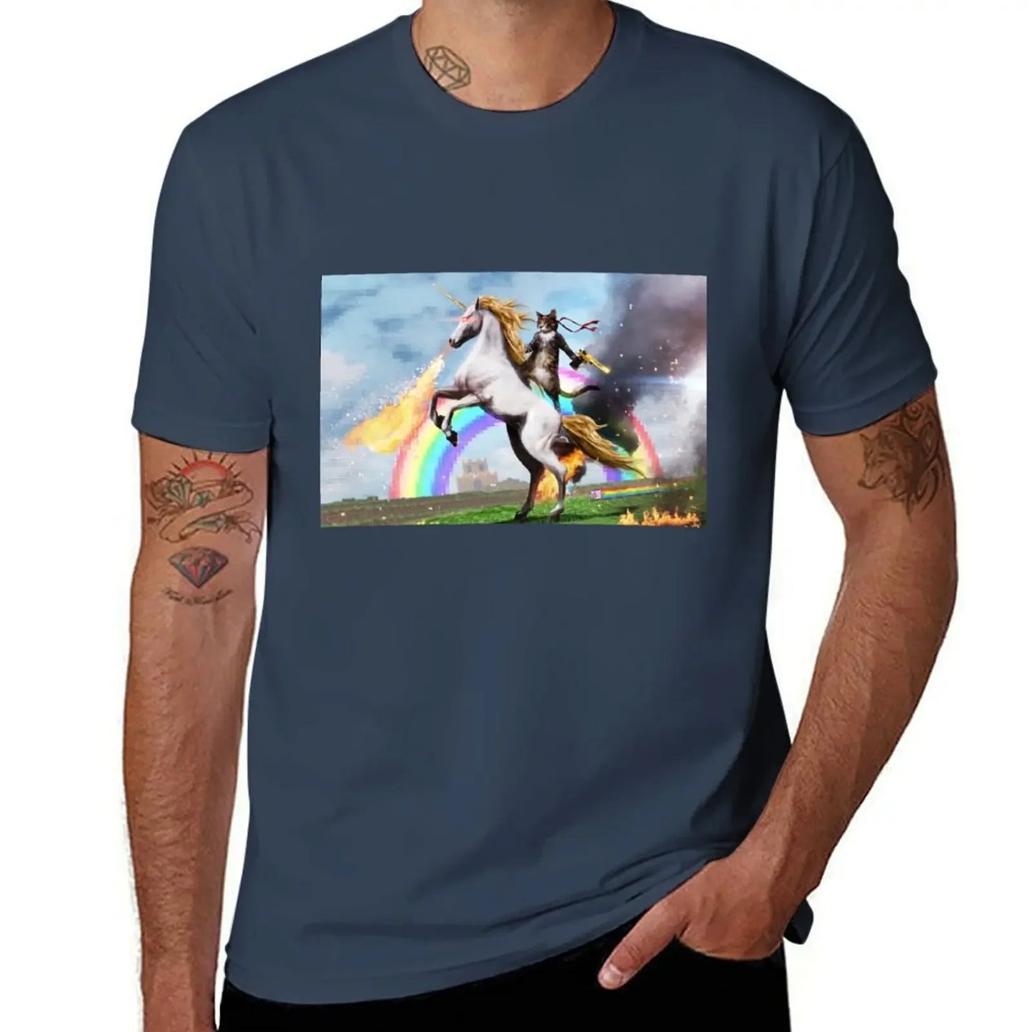 Cat Riding Unicorn Shirt navy