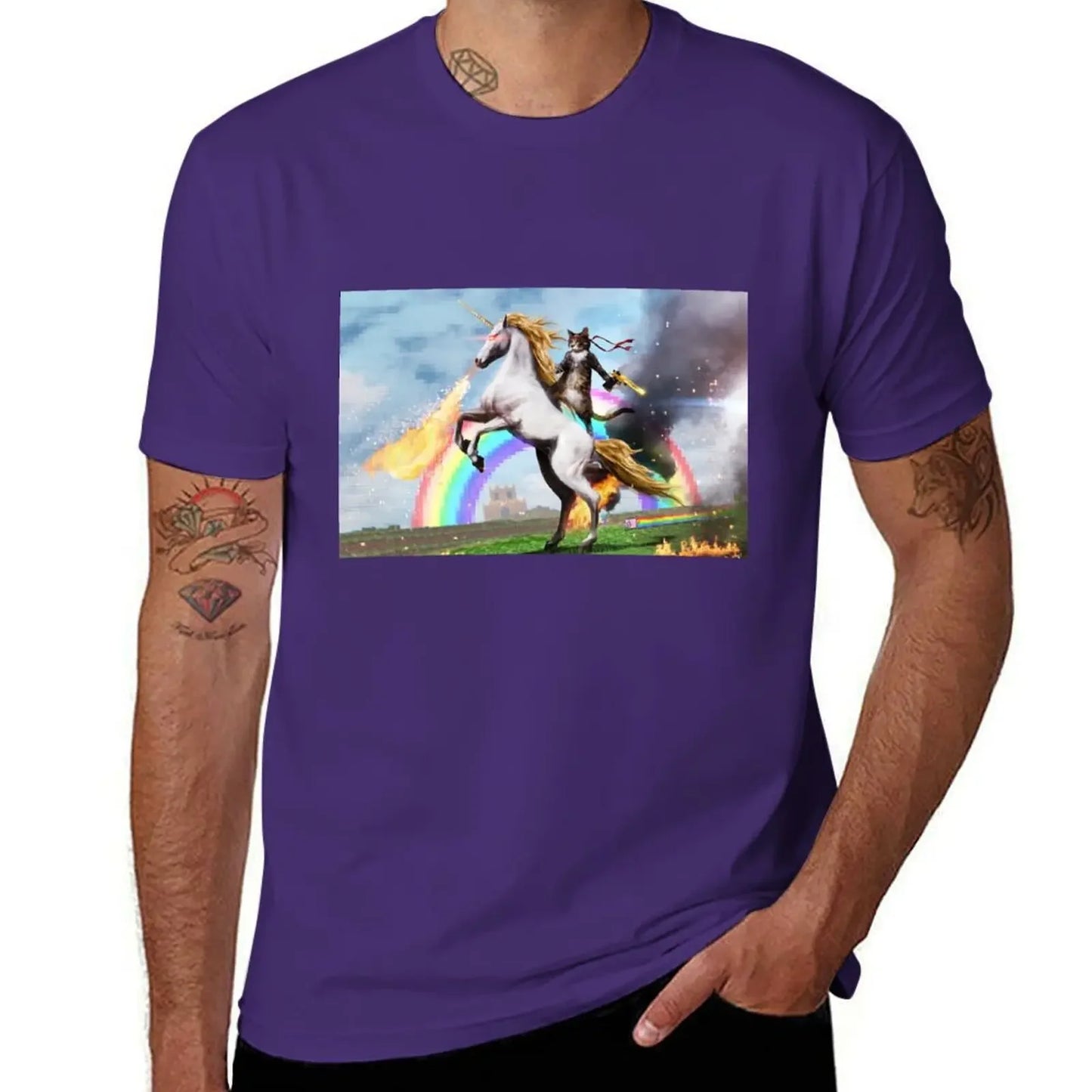 Cat Riding Unicorn Shirt purple