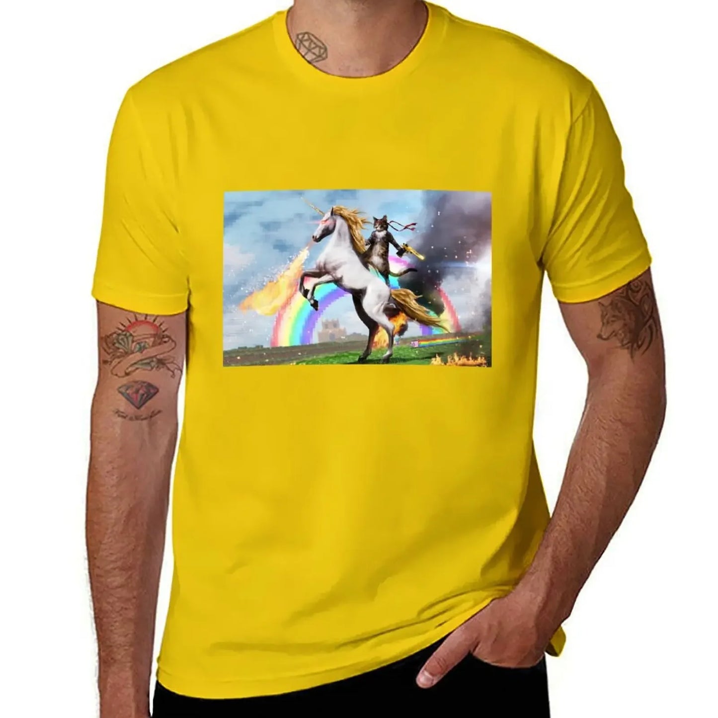 Cat Riding Unicorn Shirt yellow