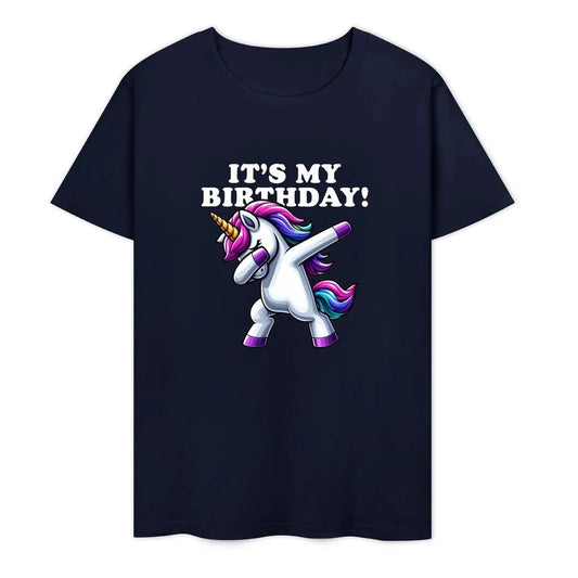 Dabbing Unicorn Birthday Shirt navy blue