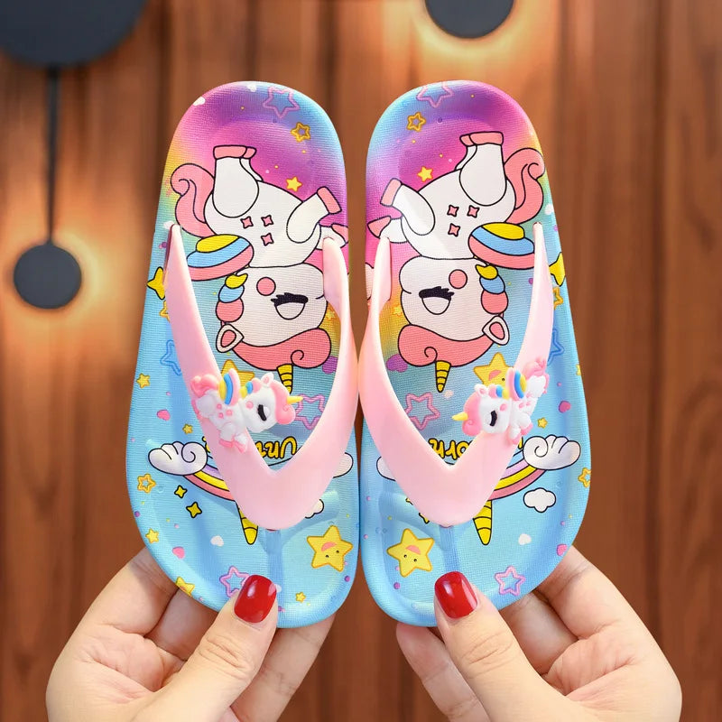 Kids Unicorn Flip Flops blue colors