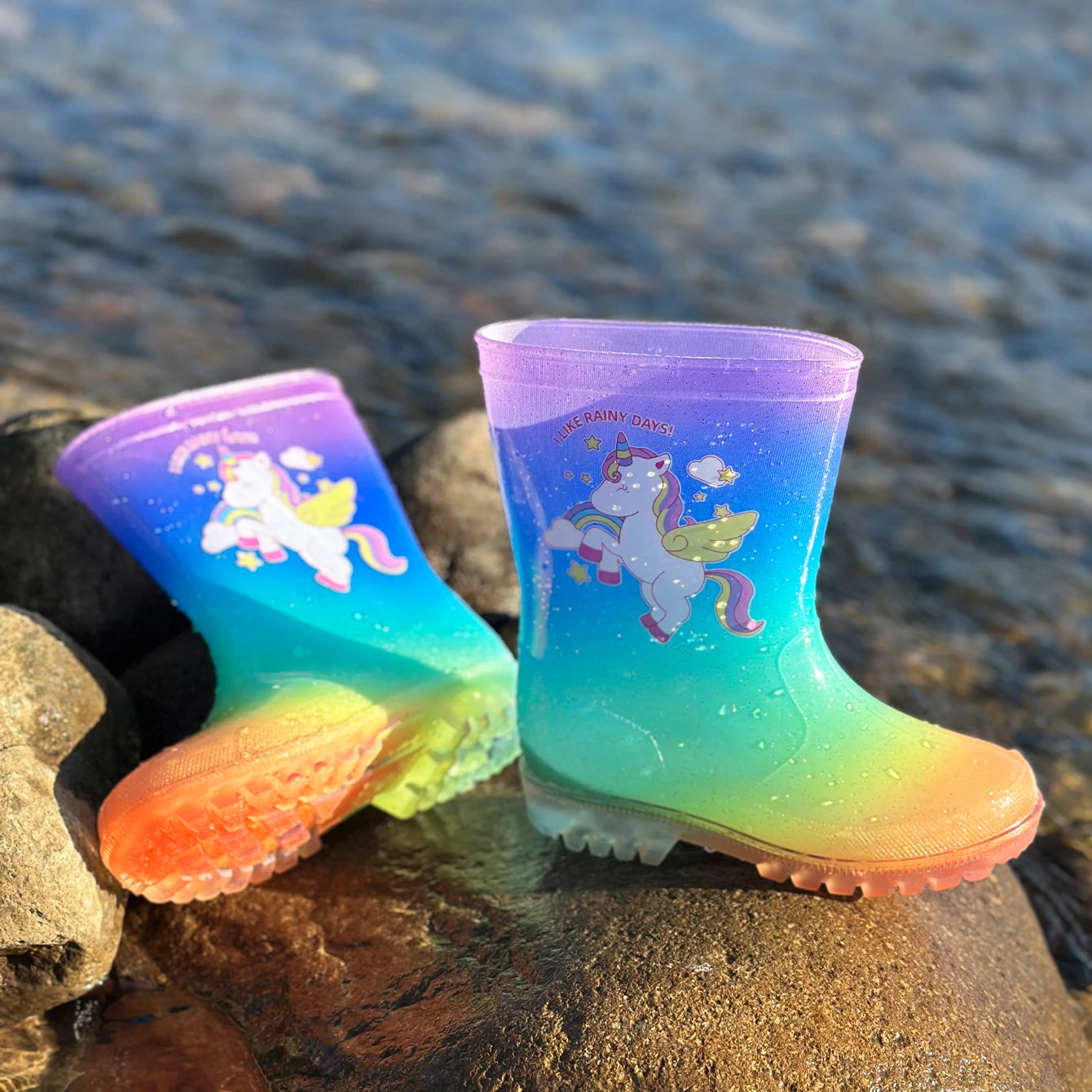 Lightweight Rainbow Unicorn Rain Boots