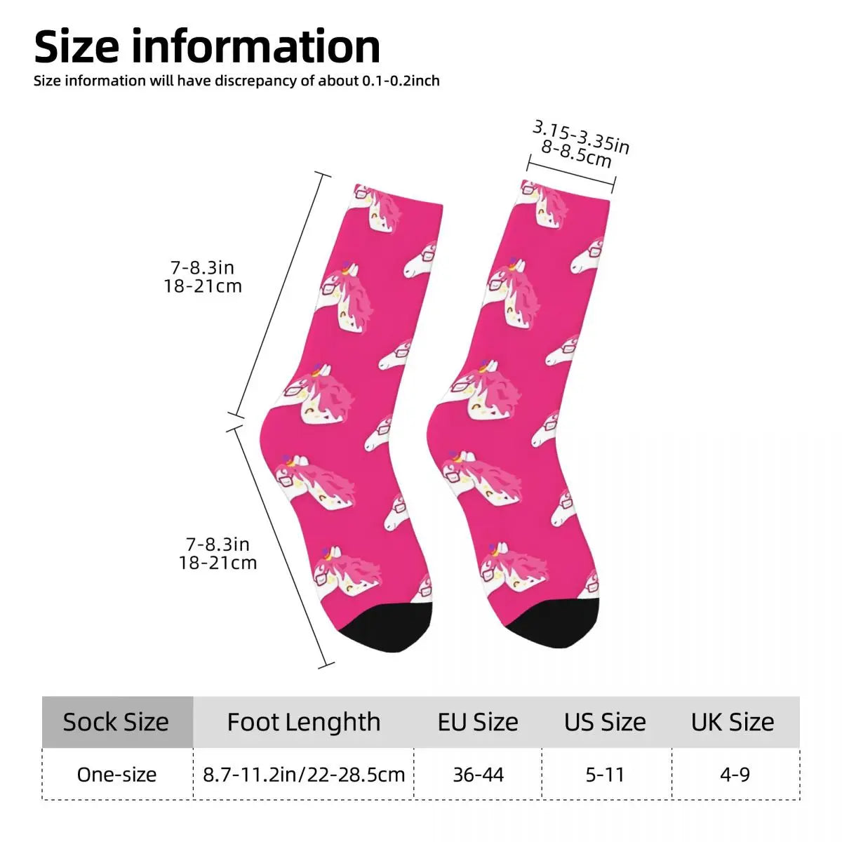 Pink Unicorn Socks sizes
