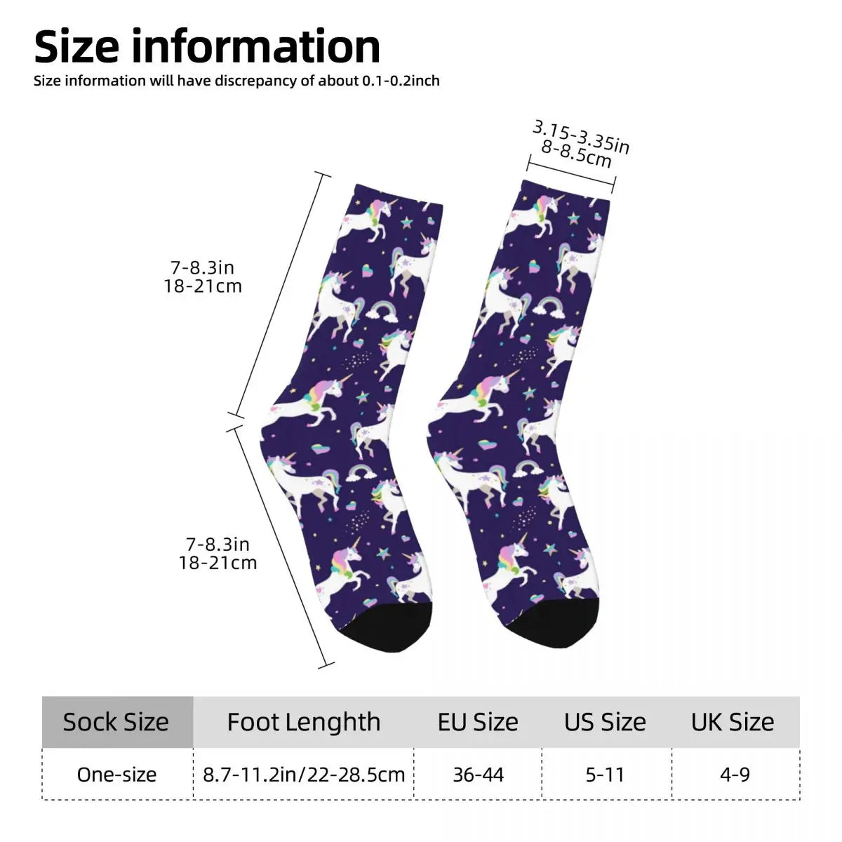 Purple Unicorn Socks sizes