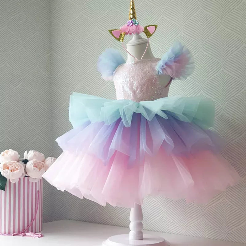 Rainbow Unicorn Dress with unicorn Headband