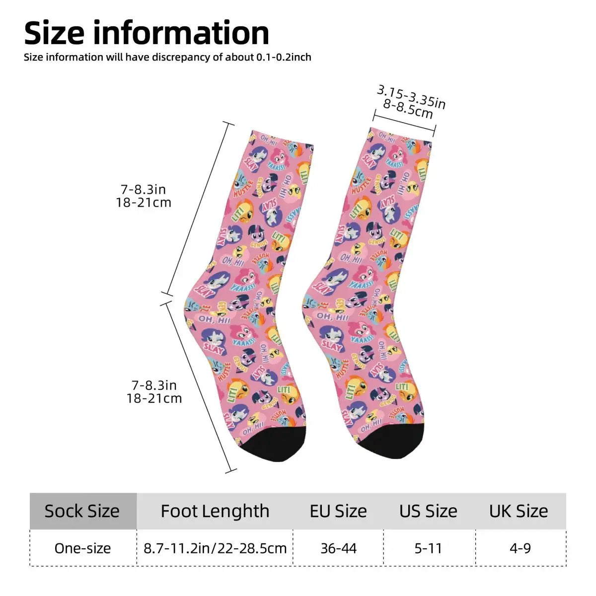 Unicorn Crew Socks sizes