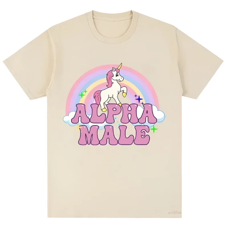 alpha male unicorn shirt, color khaki.