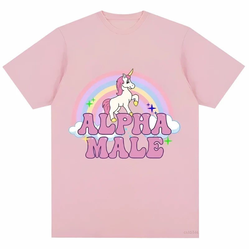 pink color, alpha male unicorn shirt, Unicorn Tee Rainbow Graphic Tees Funny T-Shirts.