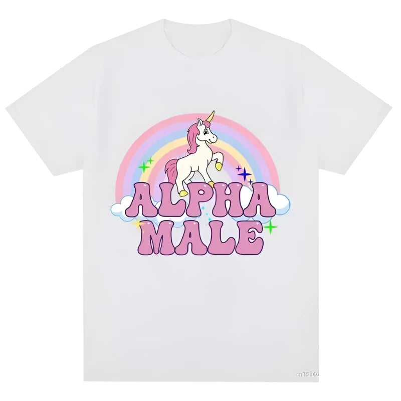 alpha male unicorn shirt, color white.