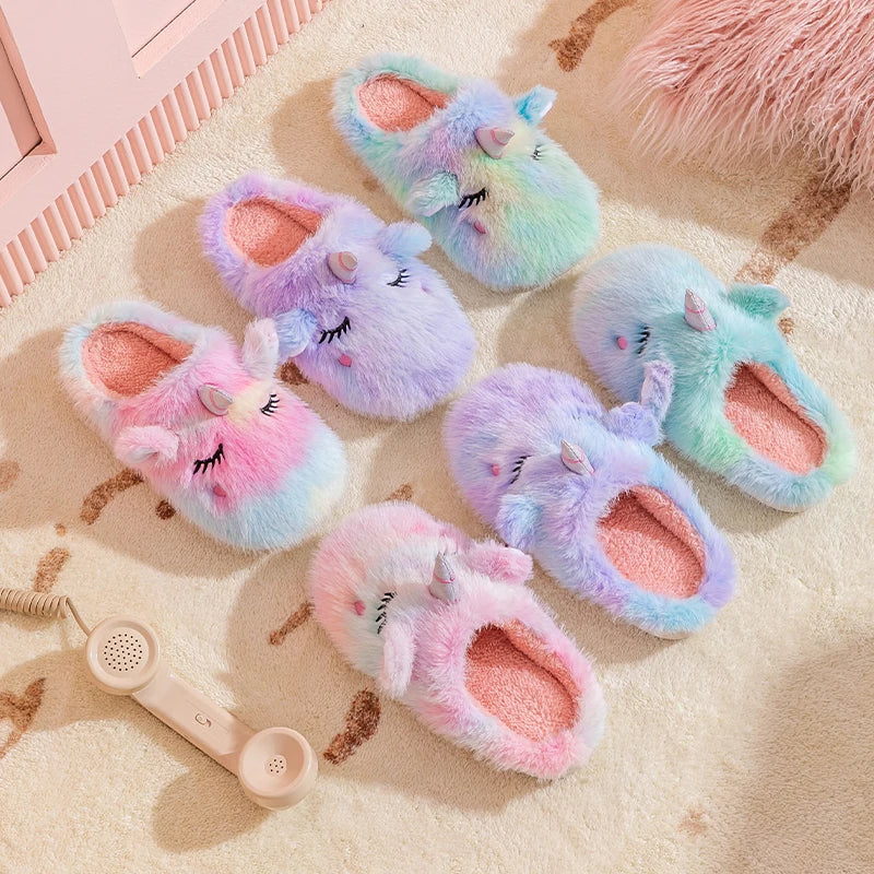 blue Men's Unicorn Slippers
