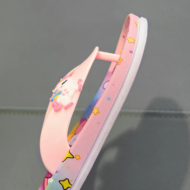 childrens pink unicorn flip flops 