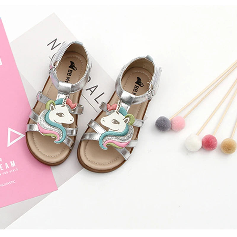 silver Unicorn Sandals for toddler girls