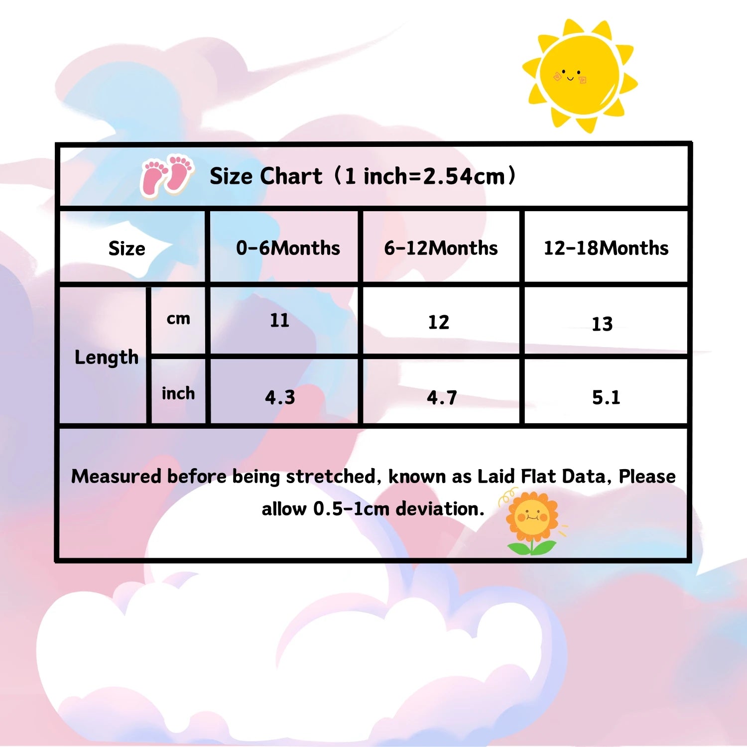 size chart Baby Unicorn Sneakers